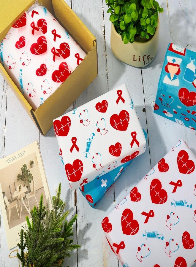 Whaline 100 Sheets Nurse Tissue Paper Medical School Gift Wrapping Paper Heart Stethoscope Decorative Art Paper for Nurses Doctors DIY Crafts Party Gift Packing Supplies, 14 x 20 Inch - Image 3